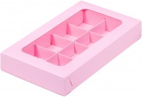 Коробка для конфет на 8 шт с вклеенным окном (розовая матовая) 190х110х30 мм
