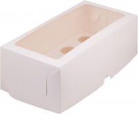 Коробка для капкейков на 8 шт с прямоугольным окном (белая) 330х160х100 мм