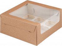 Коробка для капкейков на 9 шт с увеличенным окном (крафт) 235х235х110 мм