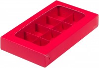 Коробка для конфет на 8 шт с вклеенным окном (красная матовая) 190х110х30 мм