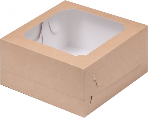 Коробка для бенто-торта с окном (крафт) 160х160х80 мм