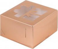 Коробка для капкейков на 4 шт с окном (Подарок золото) 160х160х100 мм