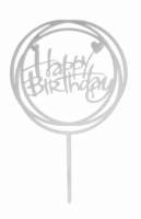 Топпер "Happy Birthday" в кругу серебро 10х16 см