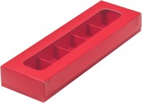 Коробка для конфет на 5шт с вклеенным окном (красная матовая) 235/70/30 мм 