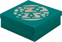 Коробка для зефира, тортов и пирожных с прозрачным окном (Новогодний шар зеленая) 200х200х70 мм