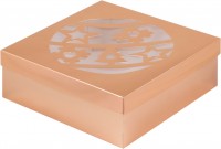 Коробка для зефира, тортов и пирожных с прозрачным окном (Новогодний шар золото) 200х200х70 мм