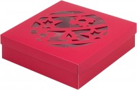 Коробка под ассорти сладостей с прозрачным окном (Новогодний шар красная) 200х200х55 мм
