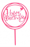 Топпер "Happy Birthday" в кругу розовый 10х16 см