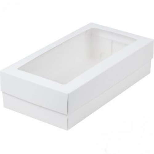 Коробка для макарон с окном (белая) 210х165х40 мм