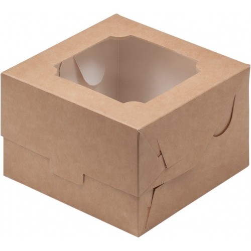 Коробка для бенто-торта с окном (крафт) 120х120х80 мм