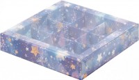 Коробка для конфет на 9 шт с пластиковой крышкой (звездное небо) 155х155х30 мм