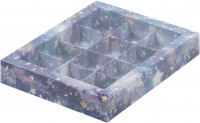 Коробка для конфет на 12 шт с пластиковой крышкой (звездное небо) 190х150х30 мм