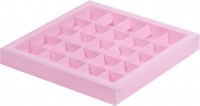 Коробка для конфет на 25 шт с крышкой (розовая) 245х245х30 мм