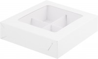 Коробка для конфет на 4 шт с пластиковой крышкой (белая) 120х120х30 мм