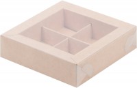 Коробка для конфет на 4 шт с пластиковой крышкой (крафт) 120х120х30 мм