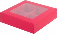 Коробка для конфет на 4 шт  с вклеенным окном (красная матовая)  120х120х30 мм