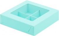 Коробка для конфет на 4шт с вклеенным окном (тиффани) 120/120/30 мм