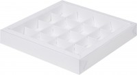 Коробка для конфет на 16 шт с пластиковой крышкой (белая) 200х200х30 мм