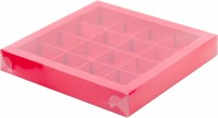 Коробка для конфет на 16 шт с пластиковой крышкой (красная) 200х200х30 мм