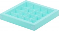 Коробка для конфет на 16 шт с пластиковой крышкой (тиффани) 200х200х30 мм
