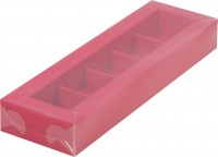 Коробка для конфет на 5 шт с пластиковой крышкой (красная) 235х70х30 мм