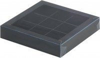 Коробка для конфет на 9 шт с пластиковой крышкой (черная) 155х155х30 мм