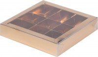 Коробка для конфет на 9 шт с пластиковой крышкой (золото) 155х155х30 мм