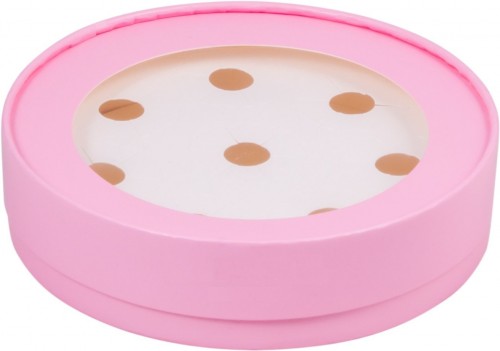 Коробка для конфет круглая на 8шт с окном (розовая матовая) 165/35 мм