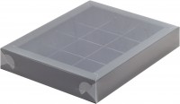 Коробка для конфет на 12 шт с пластиковой крышкой (черная) 190х150х30 мм