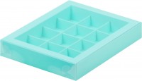 Коробка для конфет на 12 шт с пластиковой крышкой (тиффани) 190х150х30 мм
