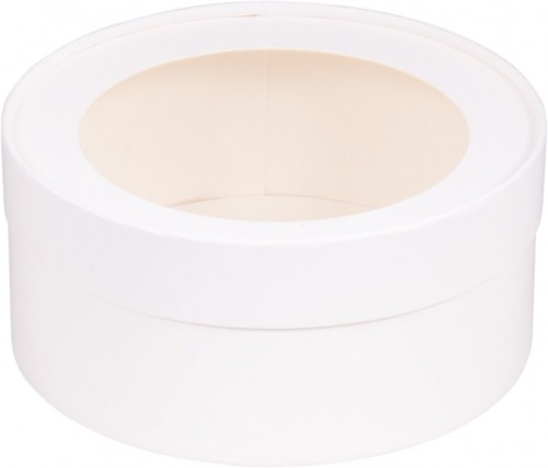 Коробка для зефира, печенья и макарон круглая с окном (белая) 160х70 мм