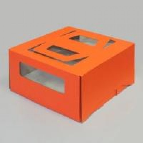 Коробка 210х210х115 мм ручка/окно (оранжевая)