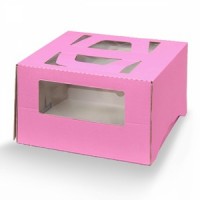 Коробка 260х260х130 мм ручка/окно (розовая)