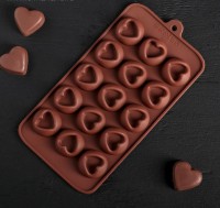 Форма для шоколада и льда силикон "Сердце" 15 ячеек 23,2х12х1 см