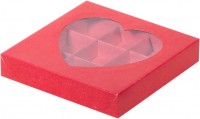 Коробка для конфет на 9 шт с окном сердце (красная) 1550х155х30 мм