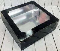 Коробка для зефира и печенья с окном (черная) 200х200х70 мм