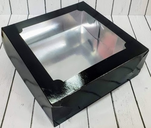 Коробка для зефира и печенья 200х200х70 мм с окном (черная) 