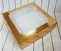 Коробка для зефира и печенья с окном (золото) 200х200х70 мм