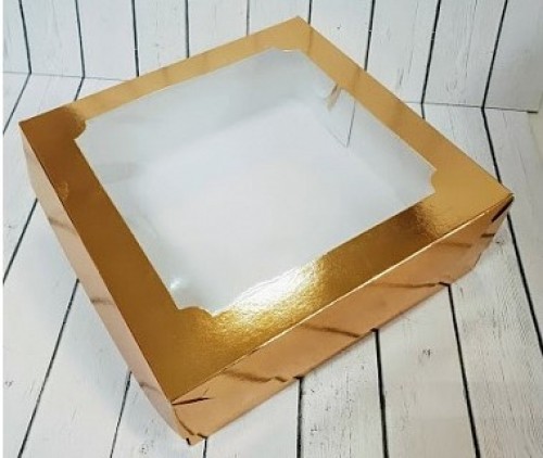 Коробка для зефира и печенья 200х200х70 мм с окном (золото) 