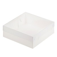 Коробка для зефира и печенья ПРЕМИУМ с крышкой (белая) 200х200х70 мм 