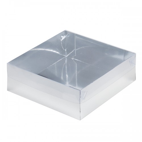 Коробка для зефира и печенья ПРЕМИУМ с крышкой (серебро) 200х200х70 мм