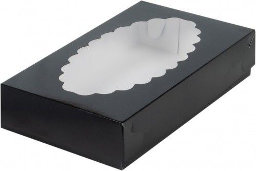 Коробка для эклеров 240х140х50 мм с окном (черная) 