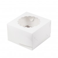 Коробка для капкейков на 4 шт 160х160х100 мм с окном (белая) 