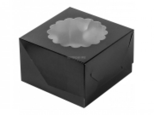 Коробка для капкейков на 4 шт 160х160х100 мм с окном (черная) 