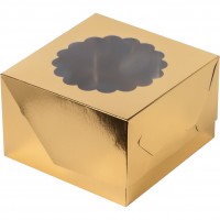Коробка для капкейков на 4 шт 160х160х100 мм с окном (золото) 