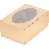 Коробка для капкейков на 6 шт с окном (золото) 235х160х100 мм