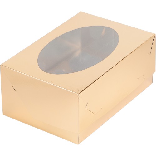 Коробка для капкейков на 6 шт 235х160х100 мм с окном (золото) 