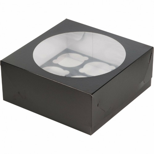 Коробка для капкейков на 9 шт 235х235х100 мм с окном (черная) 