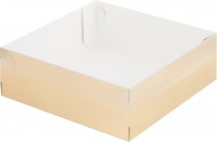 Коробка для зефира и печенья ПРЕМИУМ с крышкой (золото/белая) 200х200х70 мм