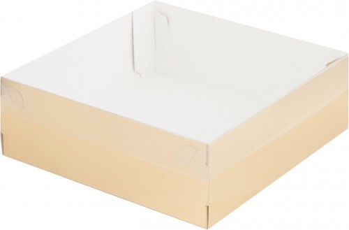 Коробка для зефира и печенья 200х200х70 мм ПРЕМИУМ с крышкой (золото/белая) 